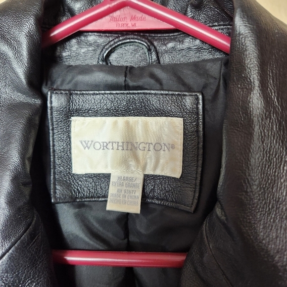 Worthington Womens Black Leather Notch Collar Buttonfront Jacket-Size XL - Picture 3 of 8